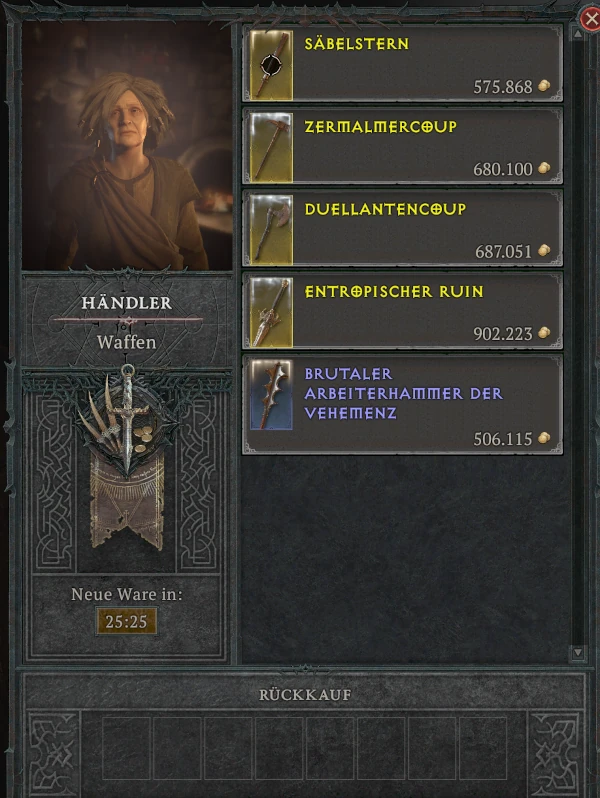 Händler für Waffen, Rüstungen, Ringe & Amulette
